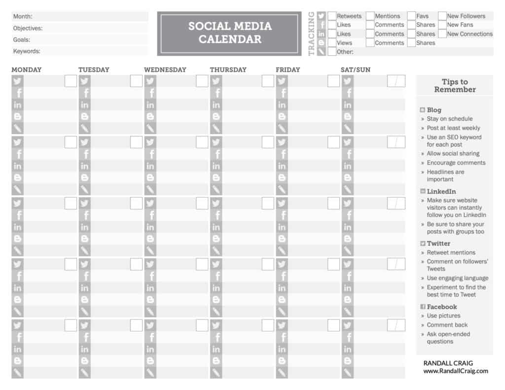 Randall Craig Social Media Planning Calendar